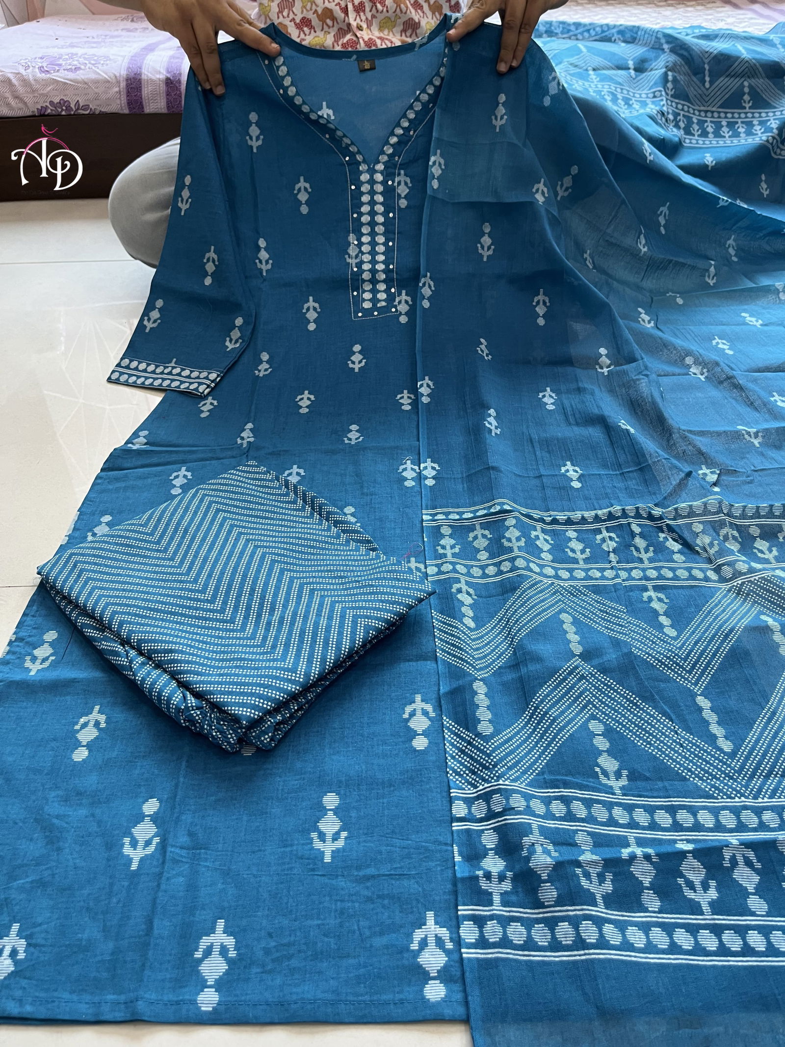 Akshar Designer Hand Block Print Stylish Front Cotton Kurti With Bottom Dupatta Wholesale Clothing Suppliers In india
